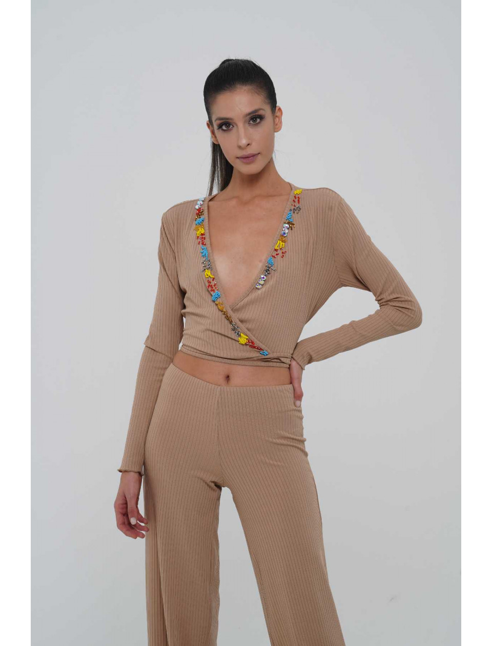 BEADED TROUSERS TOP SET